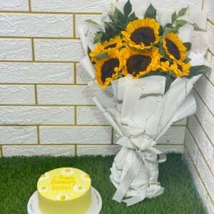 Best Combo Yellow Sun Flower With Yellow Cake