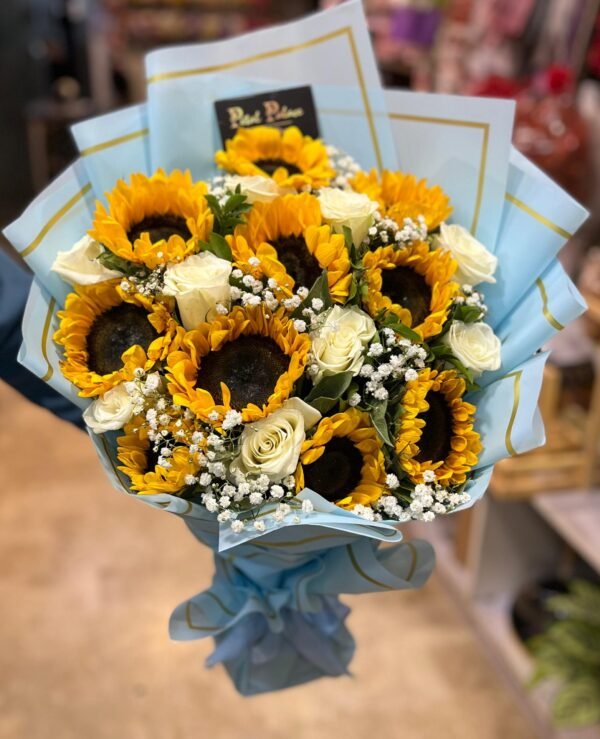 Golden joy  sunflower 10 rose 10 gypso 1